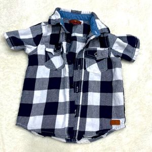 Toddler Plaid Shirt Short Sleeve Shirt (Navy and White)